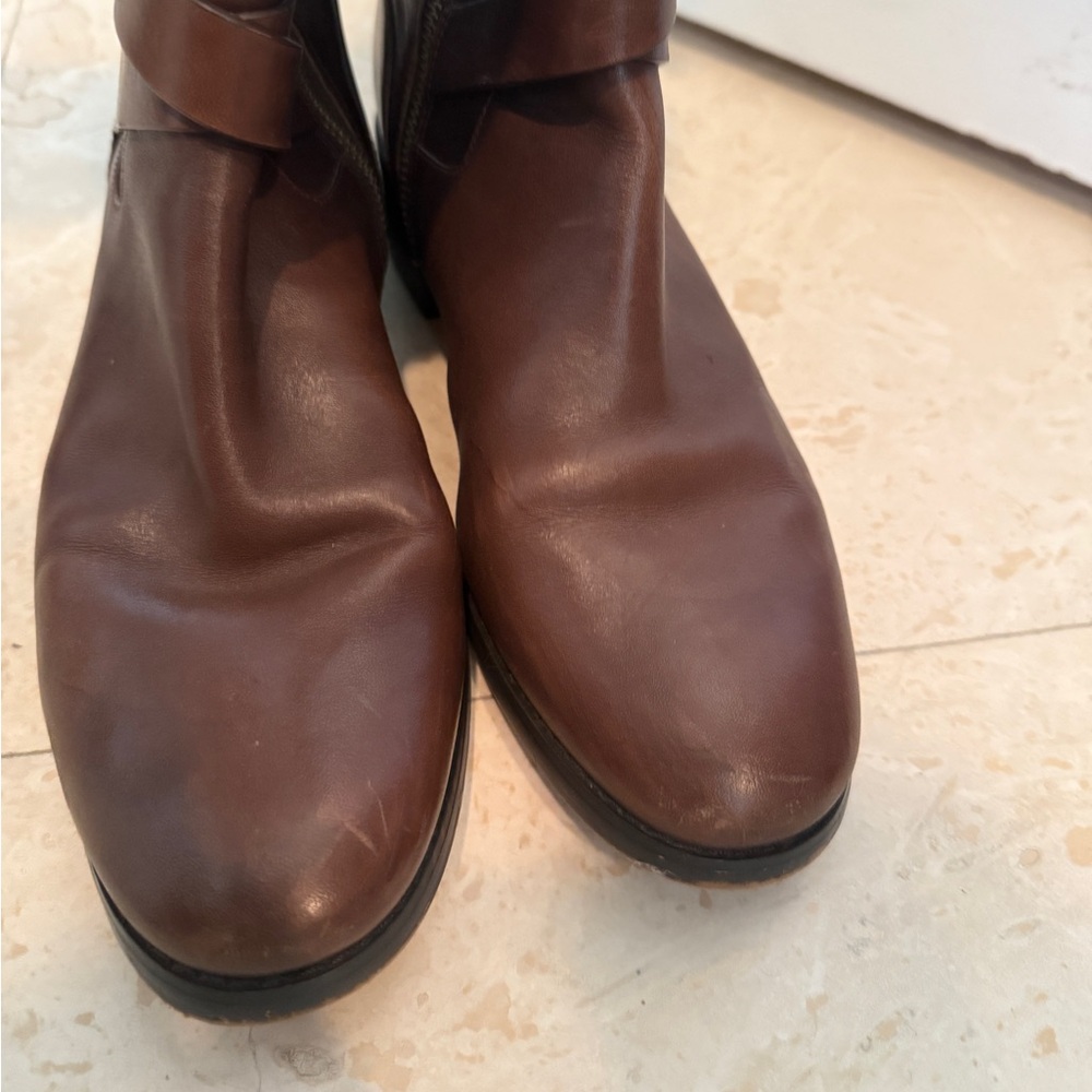 Brown Leather Rider Boots with Gold Accent - Picture 4 of 5